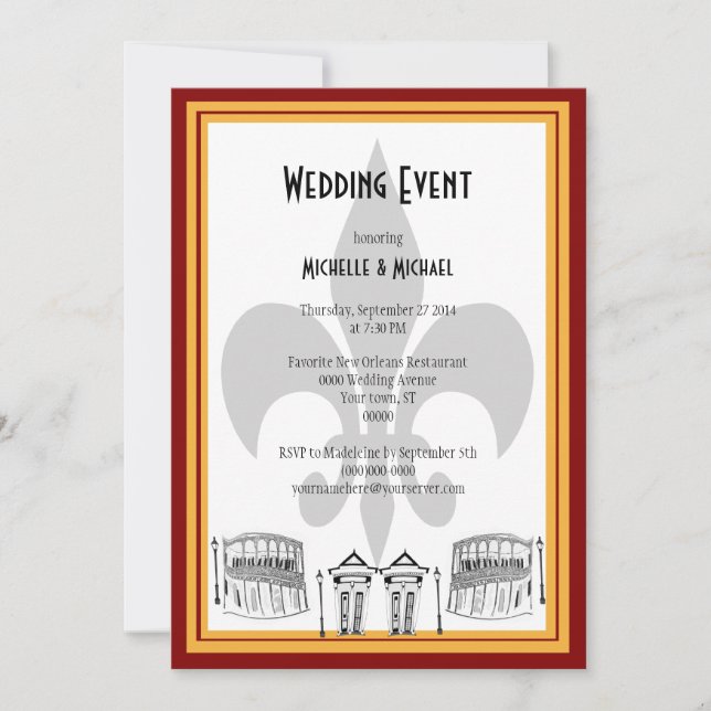 New Orleans Wedding Event Invite (Maroon) Einladung (Vorderseite)