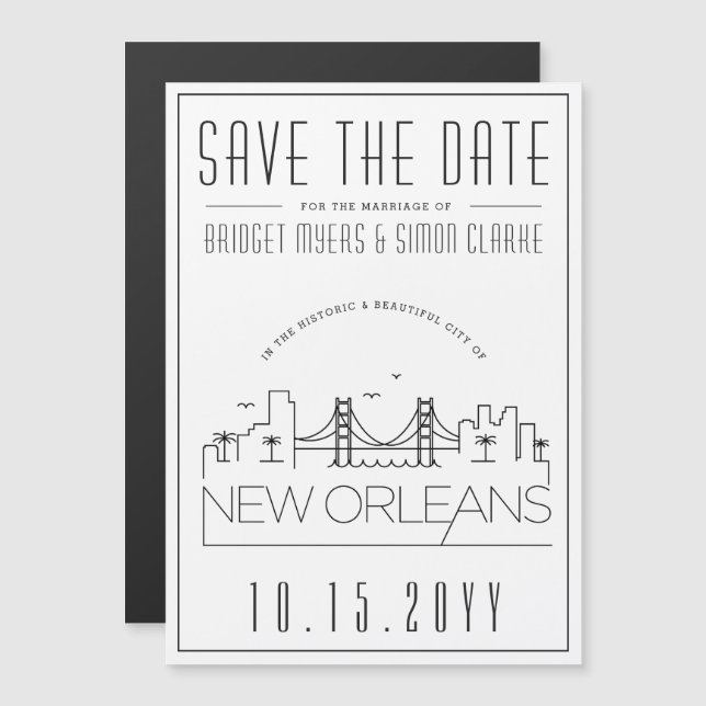 New Orleans Wedding | Save the Date stilisiert Magneteinladung (Vorne/Hinten)