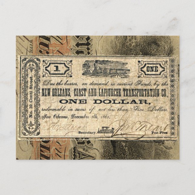 New Orleans Zivil War Antique Money Süd USA Postkarte (Vorderseite)