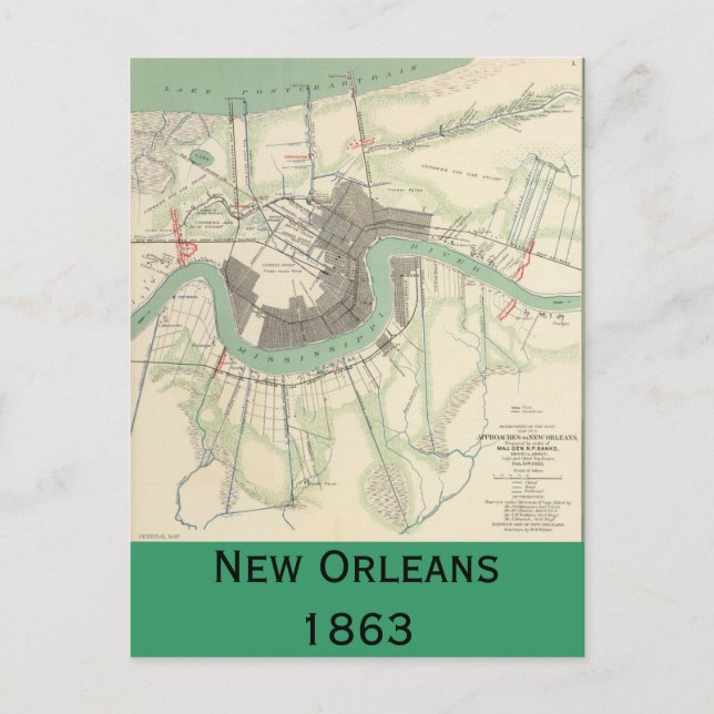 New Orleans Ziviler Krieg Karte 1863 (Vorderseite)