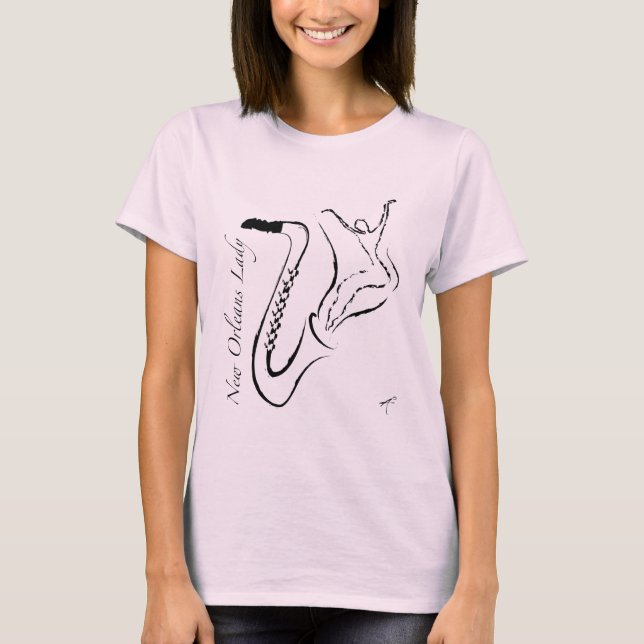 New- Orleansdament. Saxophone. T-Shirt (Vorderseite)