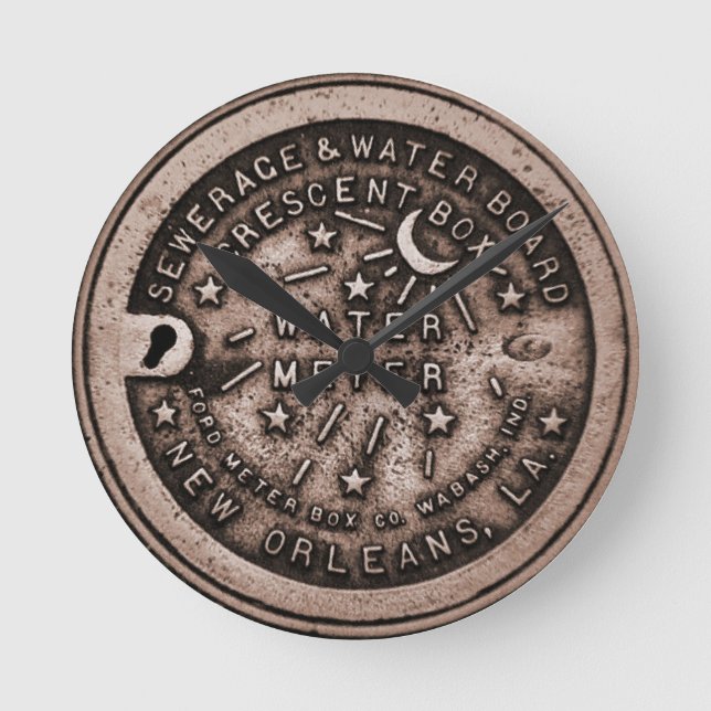 New- OrleansWasserzähler-Abdeckungs-Ziffernblatt Runde Wanduhr (Vorderseite)
