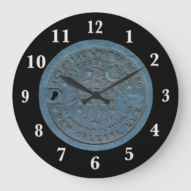 New- OrleansWasserzähler-Weiß-Zahlen Große Wanduhr (Vorderseite)