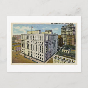 New Post Office Detroit, Michigan - Vintag Postkarte