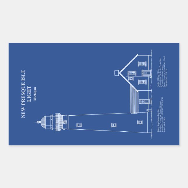 New Presque Isle Lighthouse - Michigan - AD Rechteckiger Aufkleber (Vorderseite)