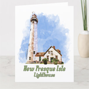 New Presque Isle Lighthouse Watercolor - Michigan Dankeskarte