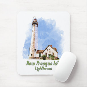 New Presque Isle Lighthouse Watercolor - Michigan Mousepad