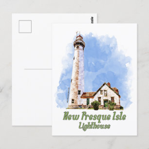 New Presque Isle Lighthouse Watercolor - Michigan Postkarte