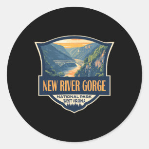 New River Gorge National Park Illustration Retro B Runder Aufkleber