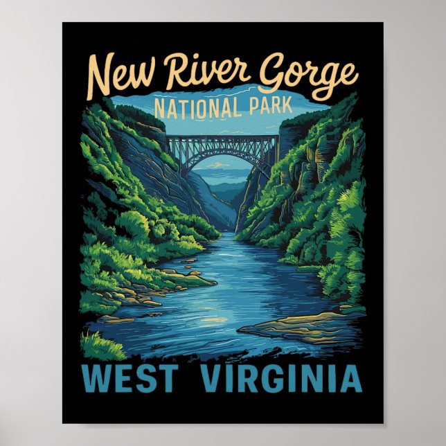 New River Gorge Nationalpark-Brücke-Rafting-Wander Poster (Vorne)