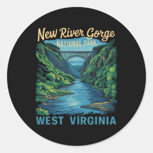 New River Gorge Nationalpark-Brücke-Rafting-Wander Runder Aufkleber