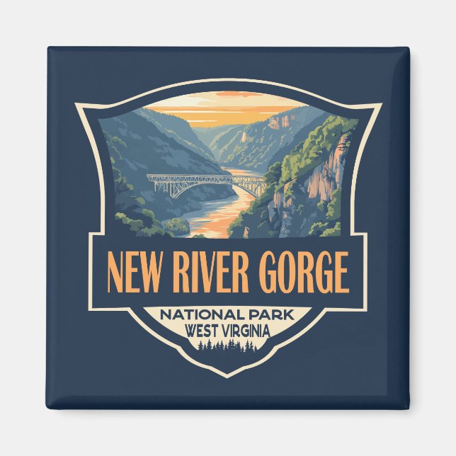 New River Gorge Nationalpark Illustration Retro Magnet (Vorne)