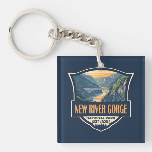 New River Gorge Nationalpark Illustration Retro Schlüsselanhänger (Vorderseite)
