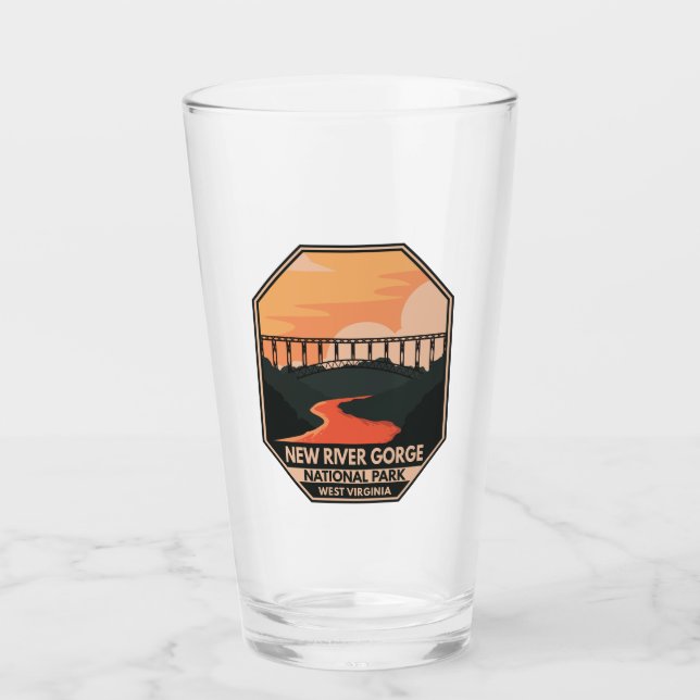 New River Gorge Nationalpark Minimal Retro Emblem Glas (Vorderseite)