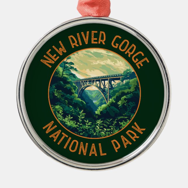 New River Gorge Nationalpark Retro bedrückt Ornament Aus Metall (Vorne)