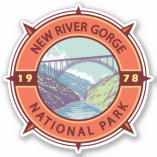 New River Gorge Nationalpark Retro Kompass Emblem Aufkleber
