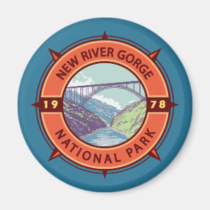 New River Gorge Nationalpark Retro Kompass Emblem Magnet
