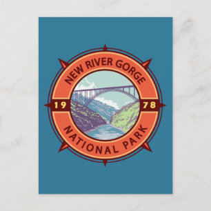 New River Gorge Nationalpark Retro Kompass Emblem Postkarte