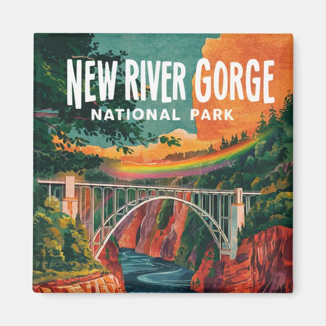 New River Gorge Nationalpark Wasserfarben Design Magnet (Vorne)