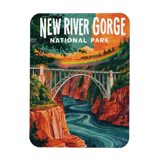 New River Gorge Nationalpark Wasserfarben Design Magnet (Vertikal)