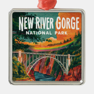 New River Gorge Nationalpark Wasserfarben Design Ornament Aus Metall