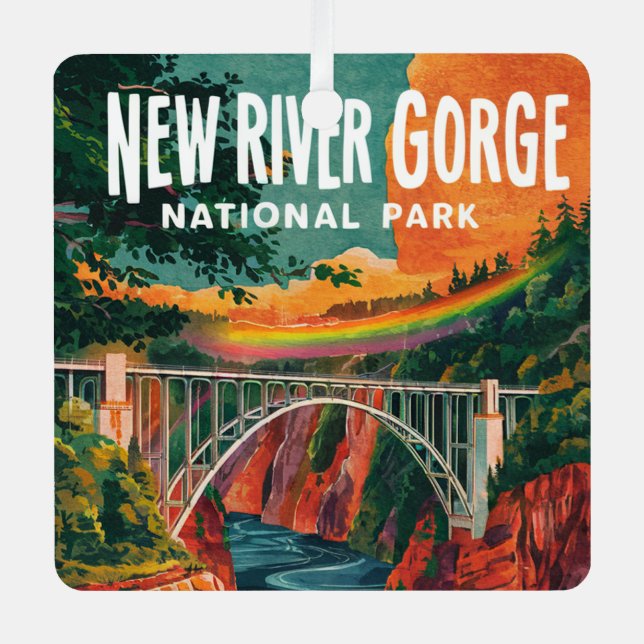 New River Gorge Nationalpark Wasserfarben Design Ornament Aus Metall (Vorderseite)