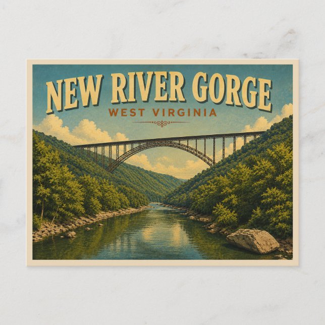 New River Gorge Vintage Reise Postkarte (Vorderseite)