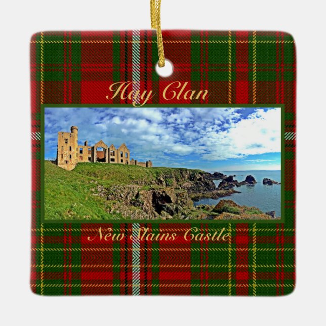 New Slains Castle - Scottish Hay Clan Tartan Xmas Keramikornament (Vorderseite)