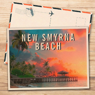New Smyrna Beach Florida Tropical Palm Tree 1950s Postkarte