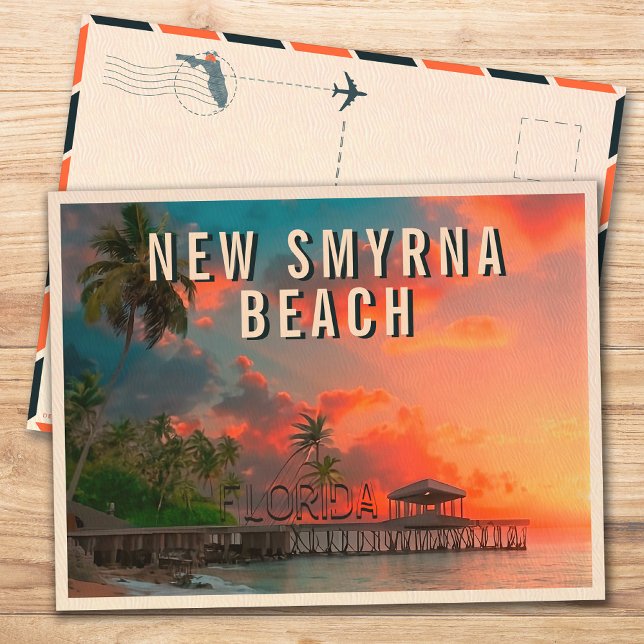 New Smyrna Beach Florida Tropical Palm Tree 1950s Postkarte (Von Creator hochgeladen)