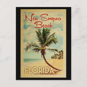 New Smyrna Beach Palm Tree Vintage Travel Postkarte