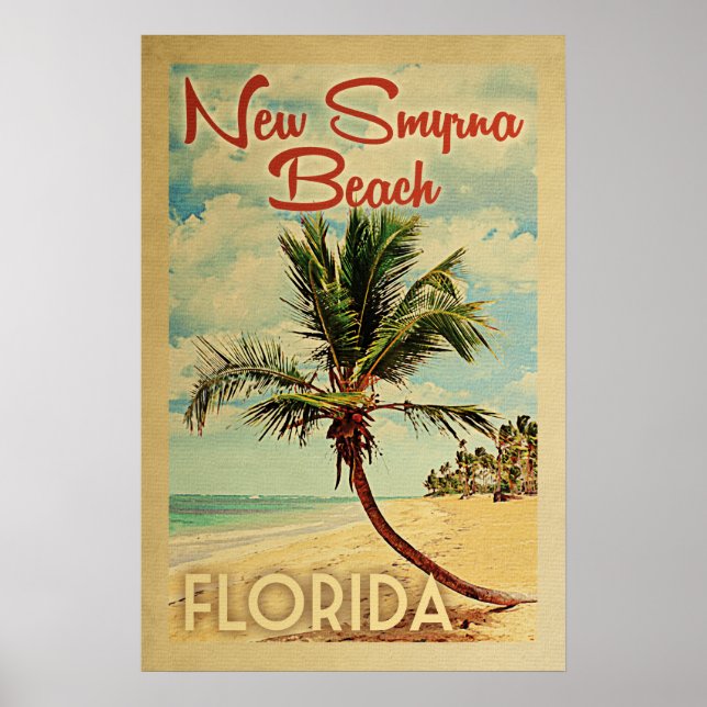 New Smyrna Beach Poster Palm Tree Vintage Travel (Vorne)