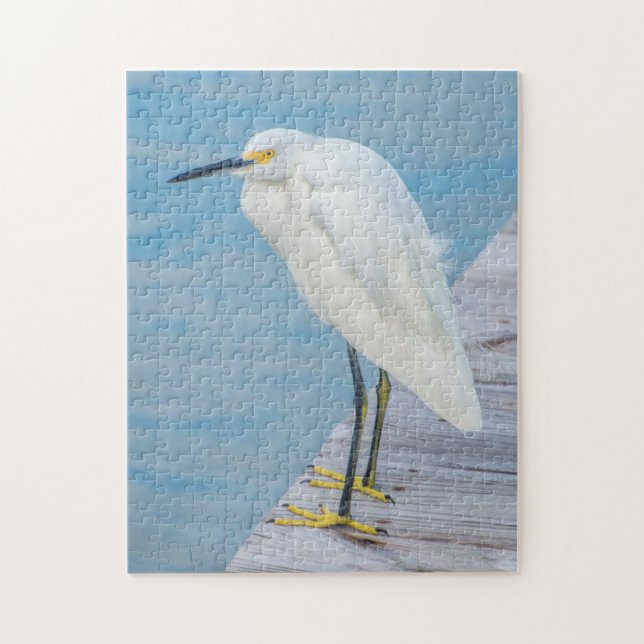New Smyrna Beach, Snowy Egret auf Dock Puzzle (Vertikal)