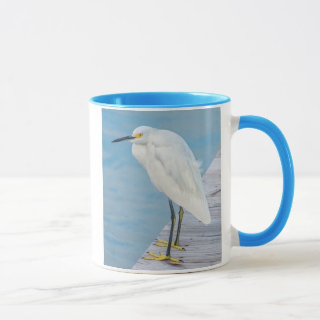 New Smyrna Beach, Snowy Egret auf Dock Tasse (Rechts)