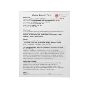 *New* Spa salon waxing consent form notepad Notizblock