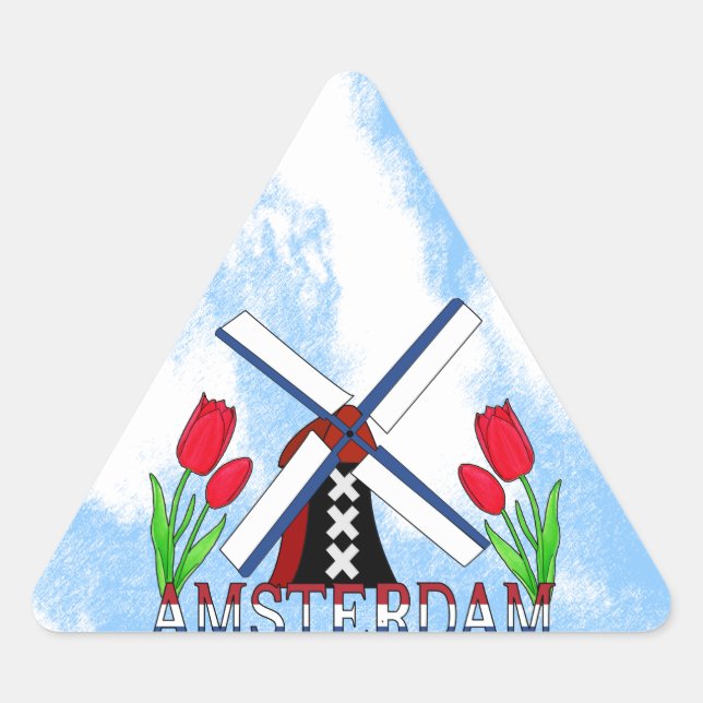 New Style Amsterdam Niederlande Windmill and Tulip Dreieckiger Aufkleber (Vorderseite)