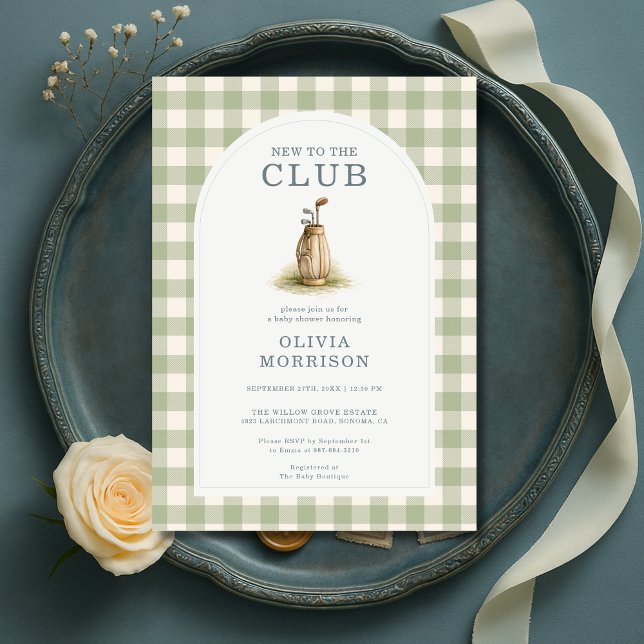 New To The Club Golf Gingham Baby Shower Einladung (Von Creator hochgeladen)