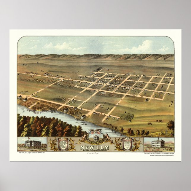 New Ulm, MN Panorama Karte - 1870 Poster (Vorne)
