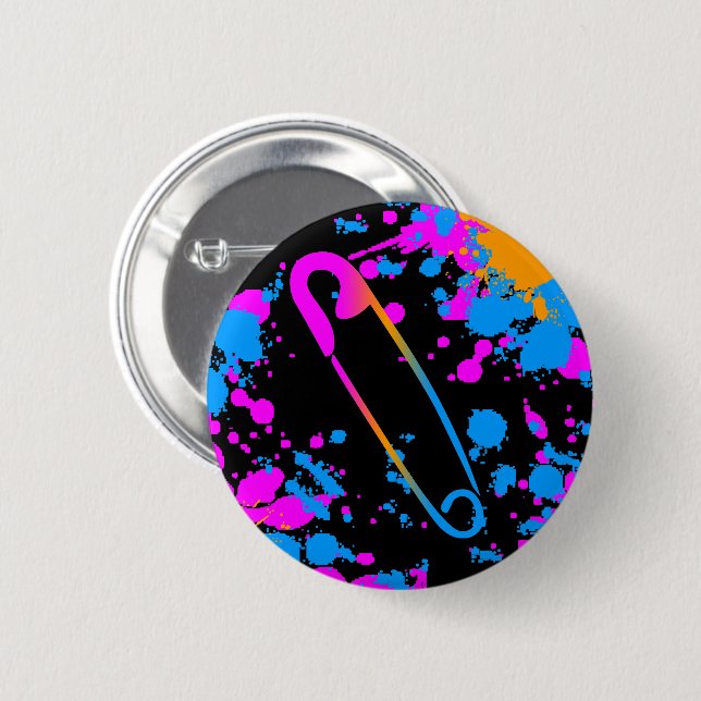 NEW WAVE 80er RETRO PUNK SICHERHEITSNADEL SPLATTER Button (Vorne & Hinten)