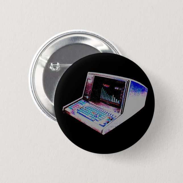 New Wave 80s Retro Vintage Computer Pin Button (Vorne & Hinten)