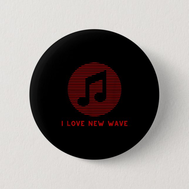 New Wave Music Red And Black Funny 70's 80's Music Button (Vorderseite)