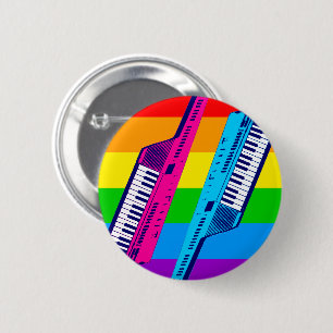 New Wave Vintage 80er Retro Keytar Regenbogen Pin Button