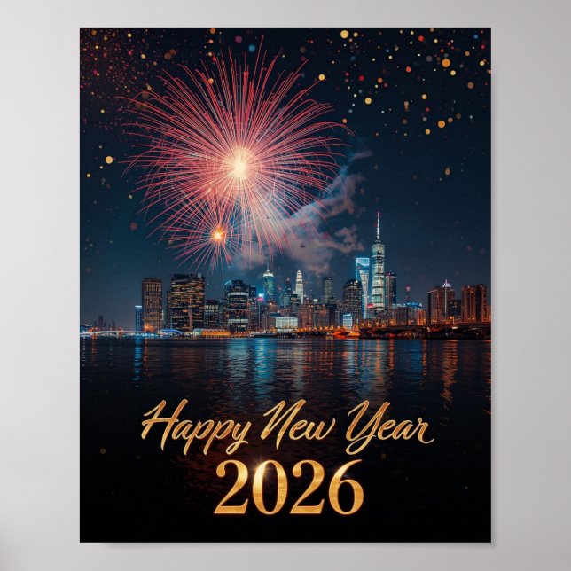 New Year 2026 City Fireworks Celebration Poster (Vorne)