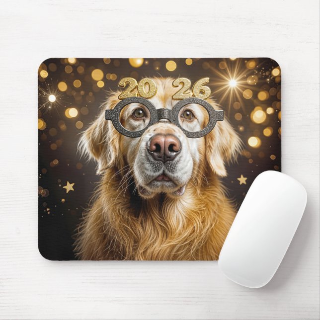 New Year 2026 Golden Retriever Humor Mousepad (Mit Mouse)