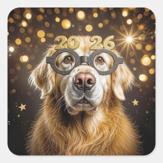 New Year 2026 Golden Retriever Humor Quadratischer Aufkleber (Vorderseite)