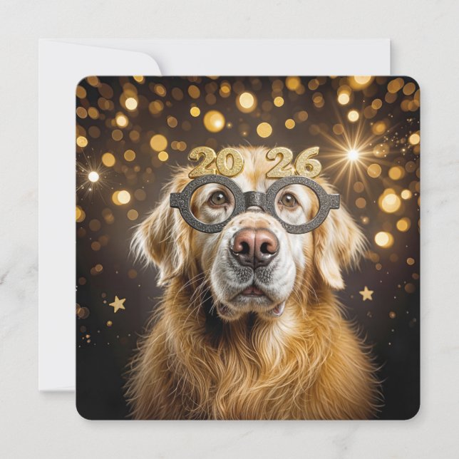 New Year 2026  Party Golden Retriever Humor Einladung (Vorderseite)