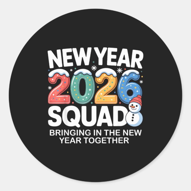 New Year 2026 Squad Funny Snowman Holiday Celebrat Runder Aufkleber (Vorderseite)