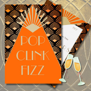 New Year Art Deco Pop Clink Fizz Gold Vintag Einladung