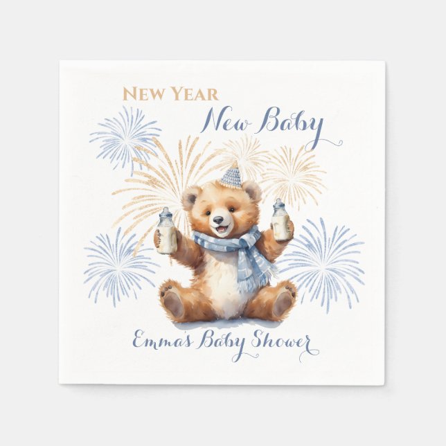 New Year Blue Boy Baby Dusche Napkins Serviette (Vorderseite)
