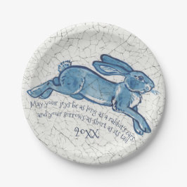 New Year Blue White Bunny Rabbit Delft Dedham Datu Pappteller